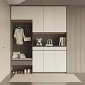 Modern Shoe Cabinet Interior Design With Storage Bench Hanging Clothes Bag Teddy Bear And Shoes