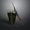 Green And Brown Longbow With Quiver Filled With Arrows As Traditional Archery Weapon