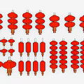 Red Chinese Lanterns in Various Shapes and Decorative Styles for Celebrations