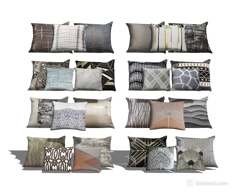 Stylish Modern Throw Pillows Featuring Geometric Patterns And Neutral Color Designs 3d model