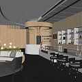 Modern Café Interior Design With Wooden Paneling Bar Seats And Green Plants