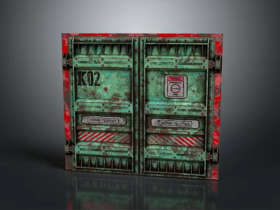 Rusted Green Cargo Container With Red Edges K12 Marking And Warning Signs 3d model