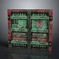 Rusted Green Cargo Container With Red Edges K12 Marking And Warning Signs