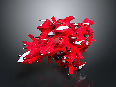 Red And White Space Shuttle Parts Form Intricate Cosmic Structure With Reflective Surfaces 3d model