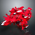Red And White Space Shuttle Parts Form Intricate Cosmic Structure With Reflective Surfaces