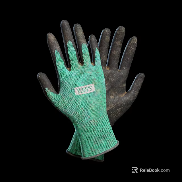 Protective Work Gloves In Green And Black With Mesh Texture And Strong Label 3d model