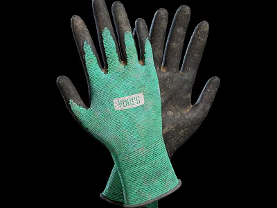 Protective Work Gloves In Green And Black With Mesh Texture And Strong Label 3d model