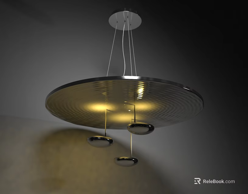 Modern Round Metal Chandelier With Illuminated Disc Design And Hanging Pendants 3d model 