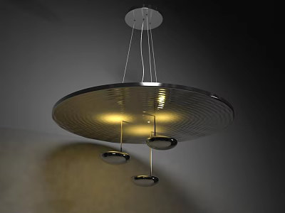 Modern Round Metal Chandelier With Illuminated Disc Design And Hanging Pendants 3d model