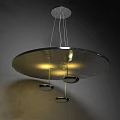 Modern Round Metal Chandelier With Illuminated Disc Design And Hanging Pendants