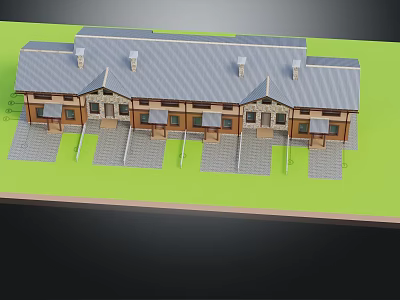 Terraced Building With Gray Roof Stone Brick Walls And Multiple Entrance Steps 3d model