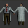 3D Character Model Wearing Blue Coat Red Tie Brown Pants Front Back View 3d model