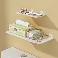 Wall Mounted Shelves With Tissue Box Eyeglasses And Mobile Phone On Light Beige Wall