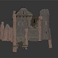 Medieval Castle Ruins 3D Model With Stone Walls And Wooden Beams