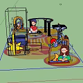 Colorful Indoor Children's Playground in Shopping Mall With Cartoon Characters And Vinci House