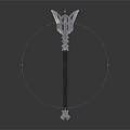 Fantasy Mythical Weapon Spear With Black Handle Silver Ornate Head And Decorative Base