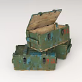 Vintage Green Wooden Crates with Open Lid Red Number Markings and Worn Chipped Paint Design 3d model