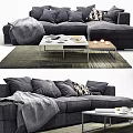 Gray Sofa And Coffee Table Set With Pillows Throw Blanket And Rug 3d model
