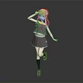Anime Style Game Movie Character Red Haired Girl In Gray School Uniform Dancing Pose