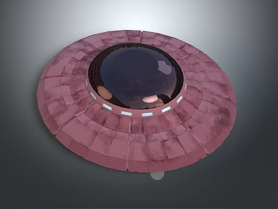 Pink Circular UFO Spaceship Featuring Dark Center And White Lights For Alien Character And Creature 3d model