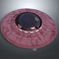 Pink Circular UFO Spaceship Featuring Dark Center And White Lights For Alien Character And Creature