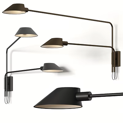 Modern Adjustable Arm Wall Lamps With Black Shade And Metal Finish For Indoor Decor 3d model