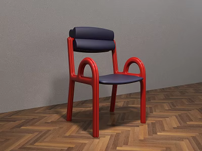 Modern Dining Chair With Red Frame Dark Blue Upholstered Seat Curved Arms Interior 3d model