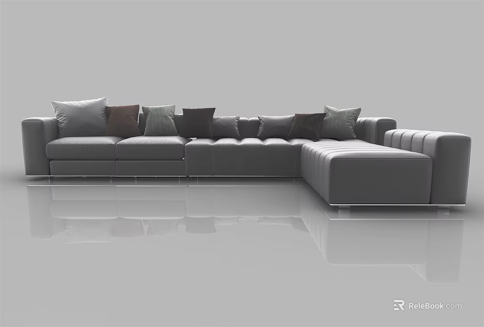 Modern Gray L shaped Sectional Sofa With Multiple Cushions And Sleek Floor 3d model