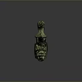 Ancient Bronze Artifact With Mythical Beast Head Design And Green Patina Surface