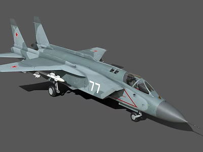 Gray Military Fighter Jet 3D Model With Number 77 And Red Star Markings 3d model