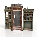Vintage Wooden Bookshelves Chalkboard And Display Shelves With Old Books Decor Items