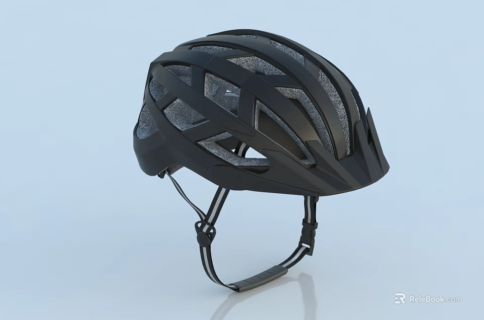 Black Aerodynamic Cycling Helmet With Ventilated Design And Adjustable Strap 3d model 
