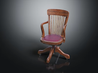 Wooden Office Chair With Armrests Purple Padded Seat And Five Claw Wheel Base 3d model