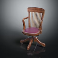 Wooden Office Chair With Armrests Purple Padded Seat And Five Claw Wheel Base