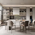 Modern Restaurant Open Concept Kitchen With Island Counter Dining Table And Chairs 3d model