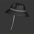 Stylish Black Bucket Hat With Wide Brim Gray Band And White Chin Strap