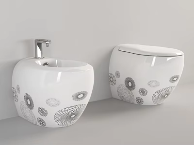Modern White Ceramic Toilet With Decorative Circular Patterns And Sleek Surface Design 3d model