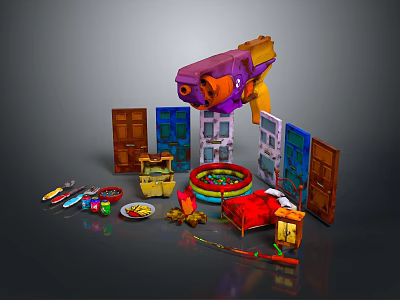 Rustic Wooden Gate With Multiple Doors And Garden Tools Around 3d model Rustic Wooden Gate With Multiple Doors And Garden Tools Around 3d model