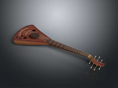 Classic Brown Handcrafted Lute With Intricate Carved Design On Gray Background Surface 3d model
