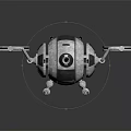 Mechanical Robot Character With Spherical Metallic Body Propellers Legs And Red Accents
