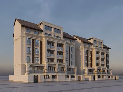 Modern Multistory Residential Building With Light Exterior Balconies And Roof Design Details 3d model