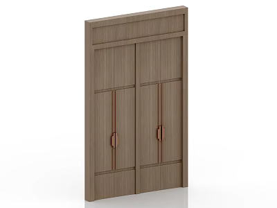 Elegant Wooden Hotel Entrance With Double Doors Copper Handles Simple Design 3d model