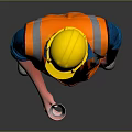 Construction Worker In Yellow Hard Hat And Orange Reflective Vest With White Cup