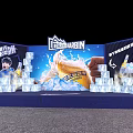 Bustling Commercial Street Featuring Summer Beer Event With Ice Blocks And Refreshing Stage Decorations