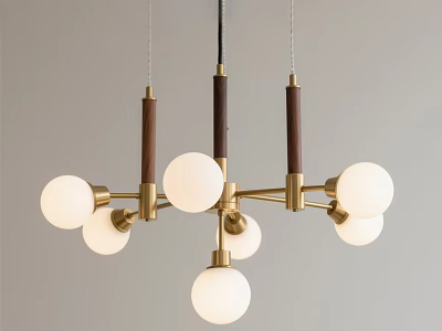 Modern Elegant Chandelier With Golden Metal Frame Wooden Accents And White Spherical Shades 3d model