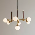 Modern Elegant Chandelier With Golden Metal Frame Wooden Accents And White Spherical Shades