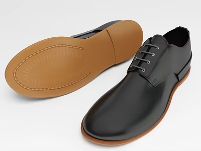 Black Leather Lace Up Shoes Featuring Brown Sole and Classic Design 3d model