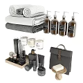 Daily Washing And Bath Essentials With Towels Soap Bottles Candles Shaving Brushes And Toiletry Bag