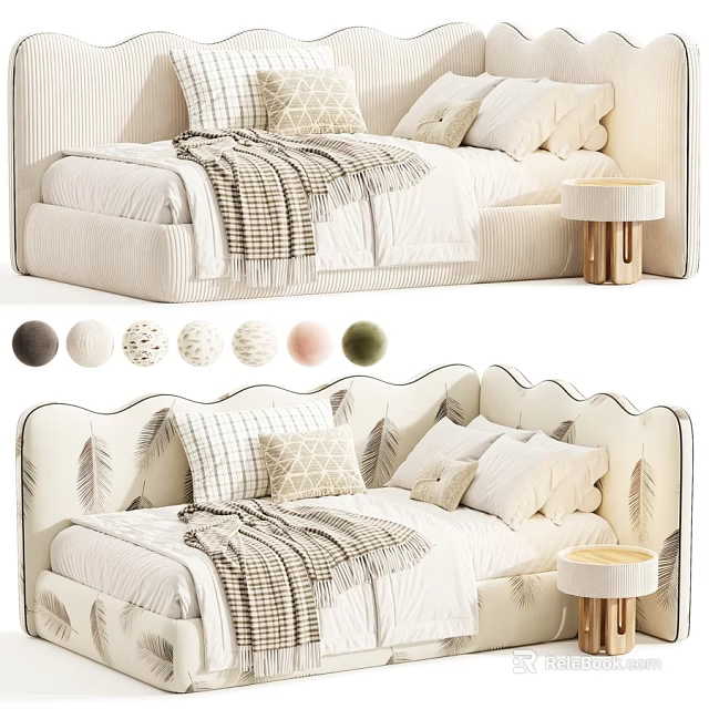 Modern Cream Style Soft Upholstered Kids Bed With Exquisite Headboard Design And Multiple Optional Colors 3d model 