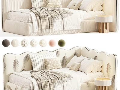 Modern Cream Style Soft Upholstered Kids Bed With Exquisite Headboard Design And Multiple Optional Colors 3d model